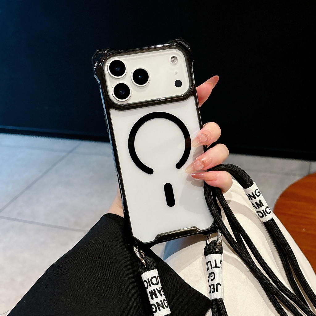 ใหม่ เคสแม่เหล็กแนวทแยงป้องกันการตกพร้อมช่องสี่มุมสําหรับ iPhone17Promax Lanyard 13 iPhone16pro 14 1