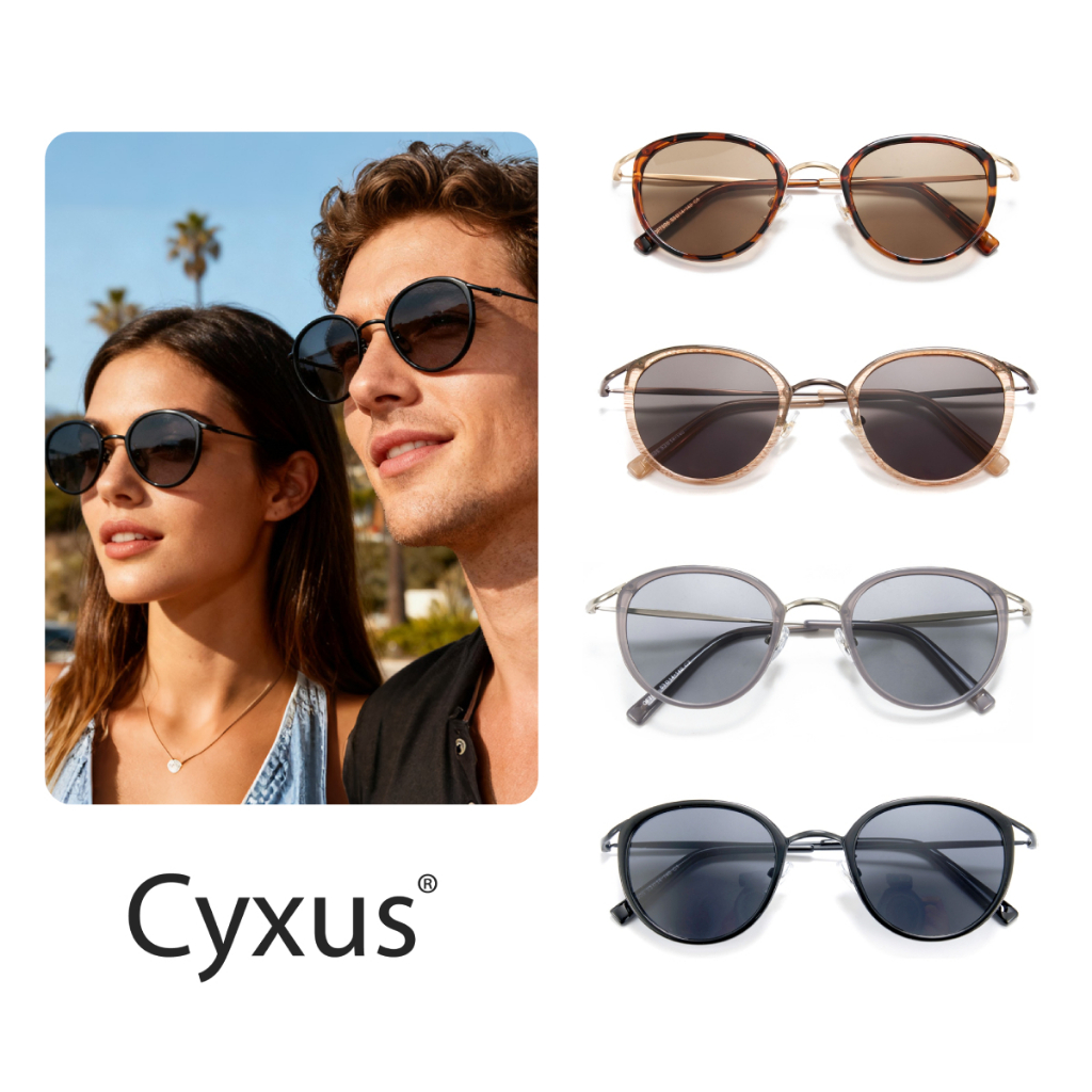 Cyxus แว่นกันแดดแบบโพลาไรซ์ ทรงกลม เลนส์สไตล์วินเทจ เหมาะสำหรับทุกเพศ P1329