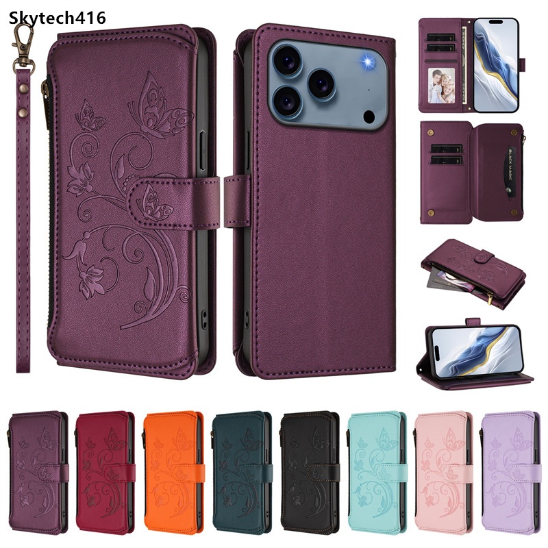 ปลอกสําหรับ OPPO A77 A79 A93 A97 F21 F21S Reno 7 7Z 8 Lite 8Z 4G 5G กรณีซิปกระเป๋าสตางค์ผีเสื้อหนังช