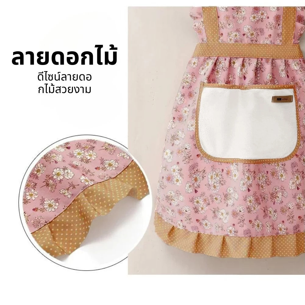 ผ้ากันเปื้อนผ้าฝ้ายผู้หญิงวัสดุผ้าใบเช็ดมือผ้าฝ้ายแท้แฟชั่นใหม่2025สไตล์คนดังทางอินเทอร์เน็ตออกแบบเจ้าหญิงเหมาะกับครัวและครัวเรือนทําอาหารผ้ากัน - รูปที่ 6