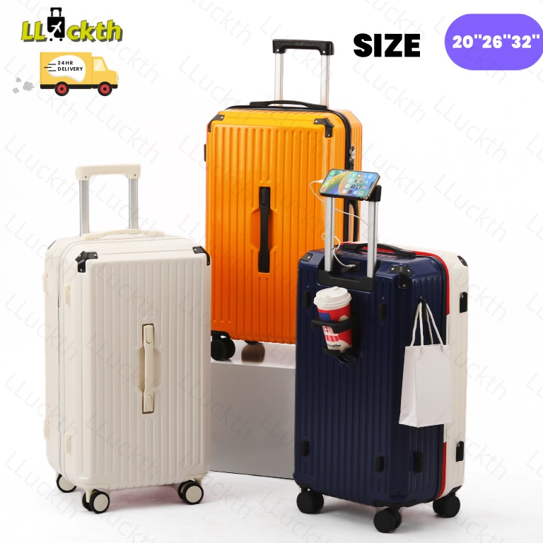 LLuckth กระเป๋าเดินทางทรงถัง ขนาด 20-26-32 นิ้ว มีสาย USB ชาร์จ กระเป๋าเดินทาง SPORT luggage