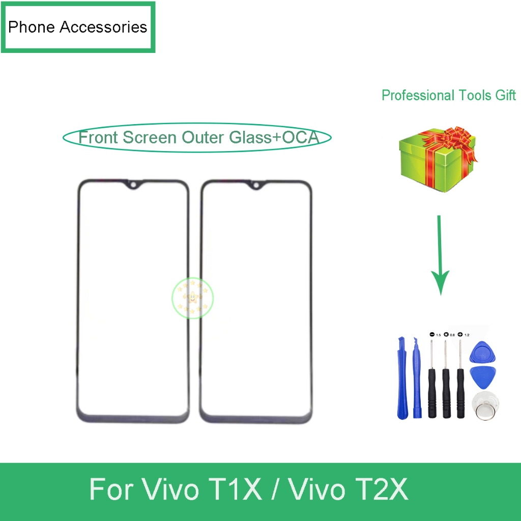 สําหรับ Vivo T1X / Vivo T2X กระจกด้านนอกหน้าจอด้านหน้าพร้อมชิ้นส่วนอุปกรณ์เสริมโทรศัพท์ OCA