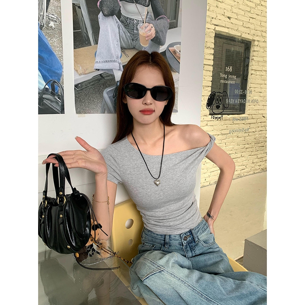 Moses Queen/Queen of Mercy เสื้อยืดจีบไหล่เดียวสไตล์ย้อนยุคอเมริกัน เสื้อยืดเรีย