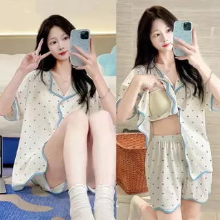 🔥พร้อมส่ง🔥ซตชุดนอน รูปแบบใหม่ แขนสั้น + กางเกงขาสั้น ผ้าเด้งนิ่ม สวมใส่สบาย ชุดนอน มีแผ่นรองหน้าอก