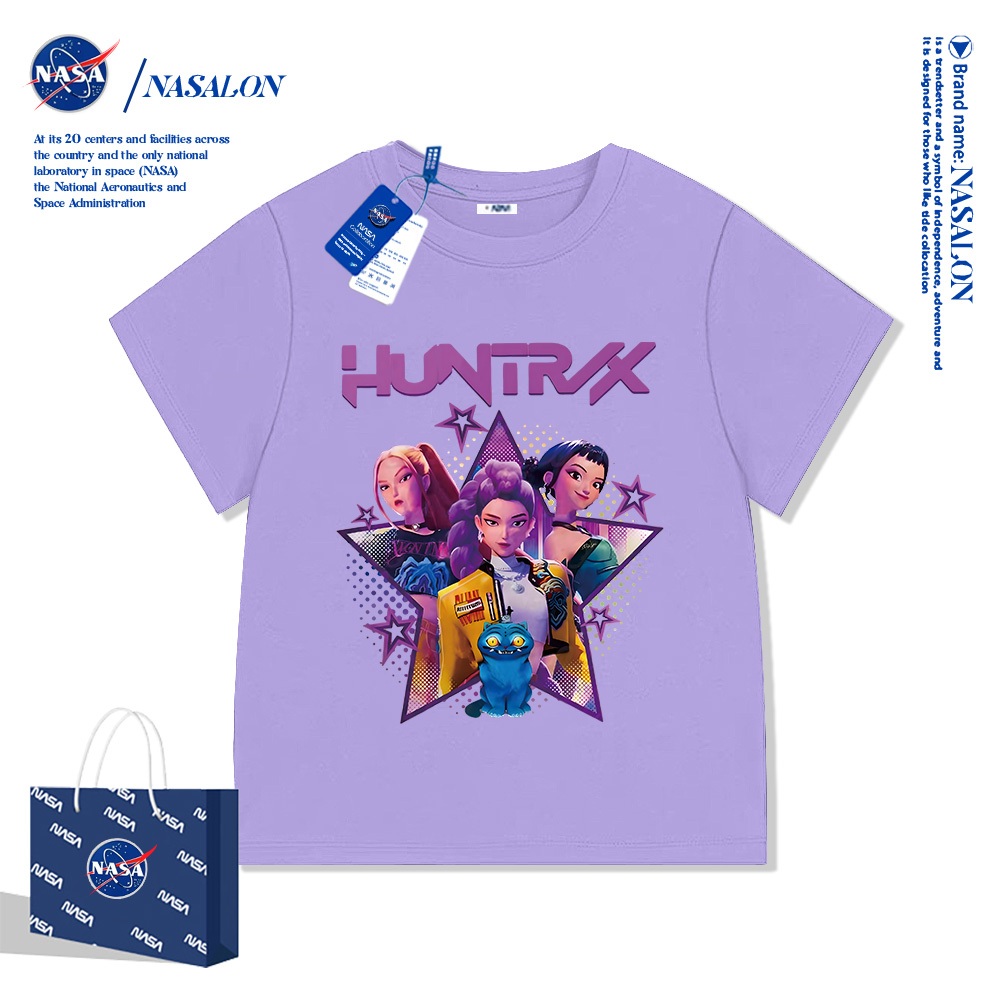 NASA เสื้อยืดเด็ก Huntrxลายการ์ตูน ผ้าฝ้าย 100% เสื้อเด็กผู้หญิง ทรงหลวม ใส่สบาย ระบายอากาศดี แฟชั่นสําหรับเด็ก