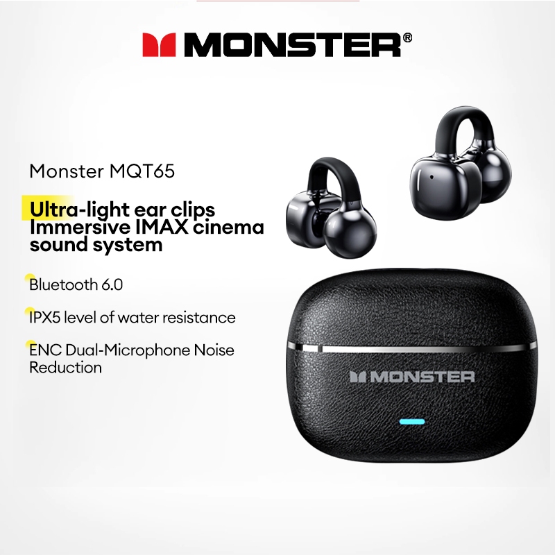 Monster MQT65 หูฟังชนิดใส่ในหูไร้สายบลูทูธใหม่ 6.0 หูฟังอายุการใช้งานแบตเตอรี่ยาวนานหูฟังลดเสียงรบกวน