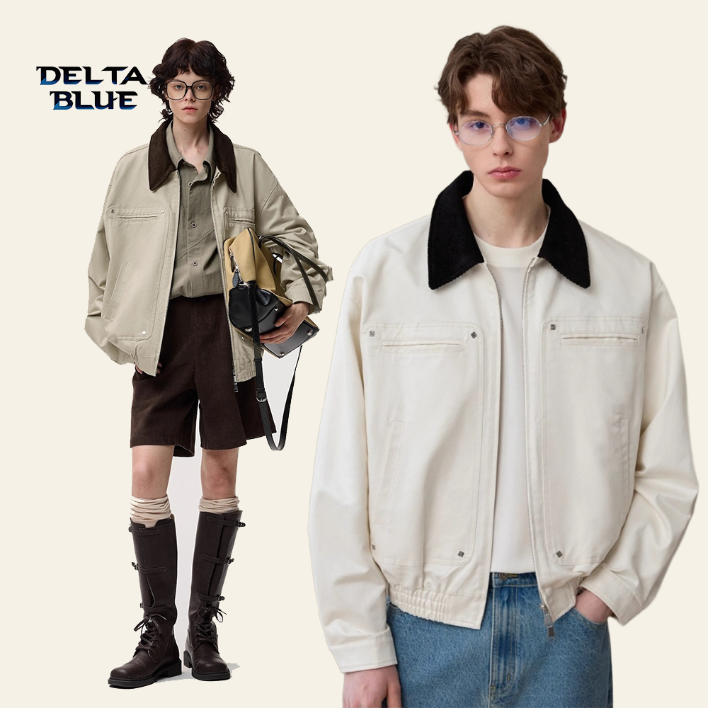 【ส่งฟรี จัดโปรสุดคุ้ม】DELTA BLUE เสื้อแจ็คเก็ตผู้ชาย ใหม่ล่าสุด 🚀 ผ้าขนหนูปกคอ ใส่หลวมสบาย สีขาว&สีคากิอ่อน | แจ็คเก็ต Unisex ดีไซน์ปกพิเศษ ใส่ได้ทุกโอกาส