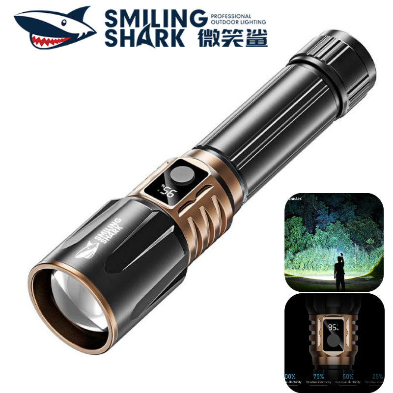 SMILING SHARK ไฟฉายชาร์จไฟฉาย M60 8000LM 6 โหมด Type-c 1000M Long Range Spotlight กันน้ําเดินป่ากลาง