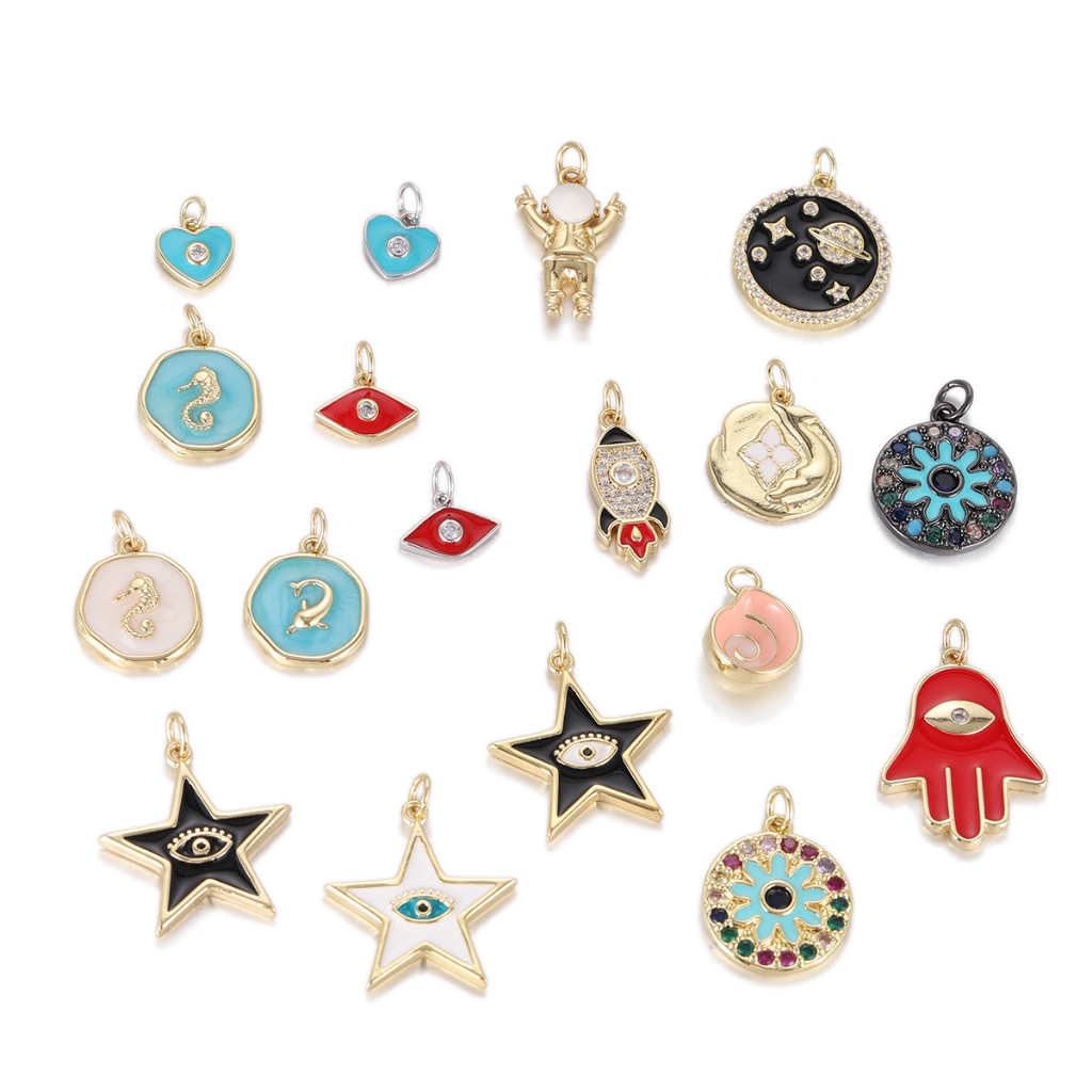 Evil Eye Enamel Pave CZ Planet Rocket Charms สำหรับสร้อยข้อมือ สร้อยคอ และต่างหูใหม่ DIY