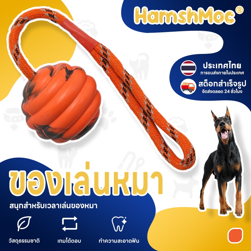 HamshMoc สุนัข Chew Ball ของเล่น Bite-Resistant Molar สัตว์เลี้ยง Tug ของเล่นเชือก Ball Interactive สนุกเล่นทําความสะอาดฟันสําหรับสุนัข