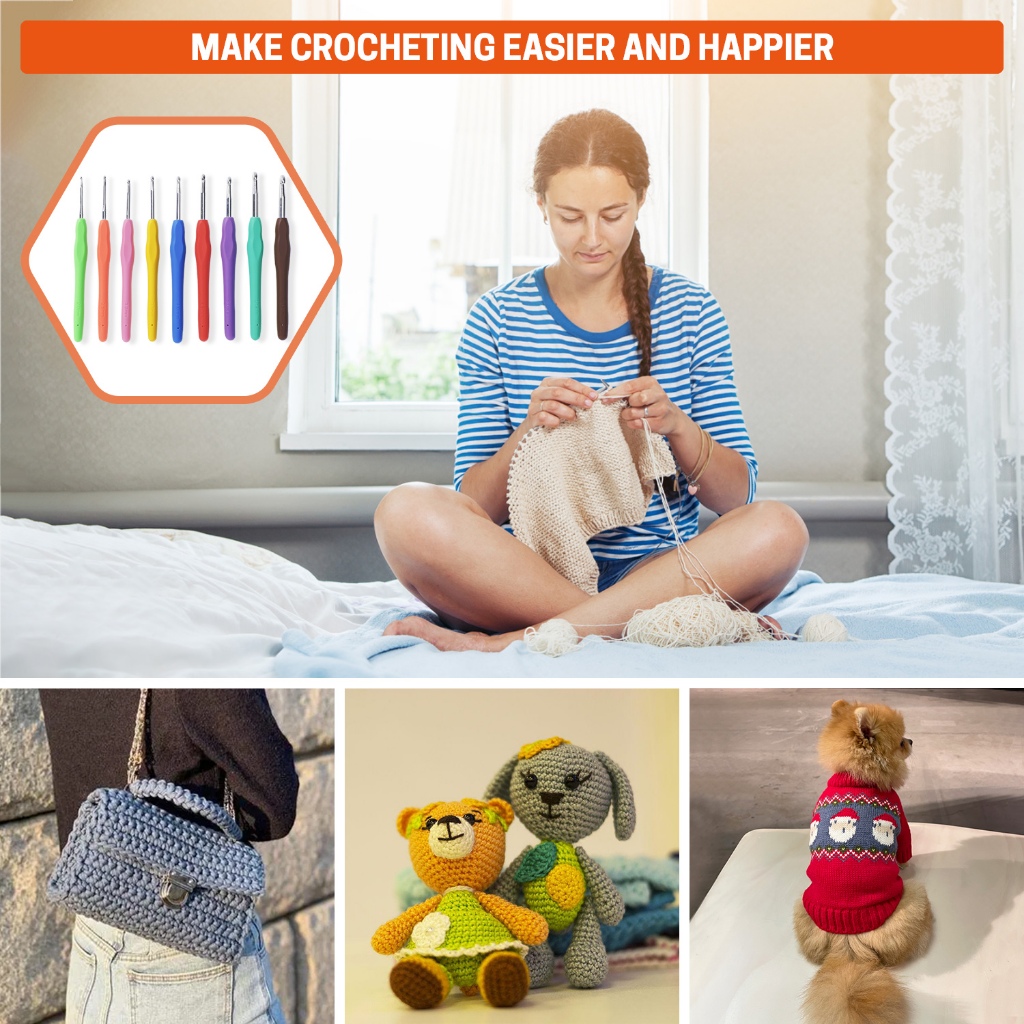 GNEGNI LIFE เข็มโครเชต์ ขนาด 2.0MM - 10.0MM มม ด้ามยาง ชุดตะขอโครเชต์, เครื่องมือถัก 90 ชิ้นพร้อมตะขอ, เข็ม, กรรไกร, ไม้บรรทัด แหวน - รูปที่ 6