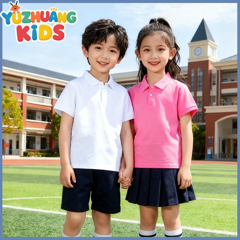 [กรุงเทพฯ จัดส่ง] เด็ก 3-12 ปี เสื้อโปโลสีทึบแขนสั้นชุดนักเรียนชายและหญิง