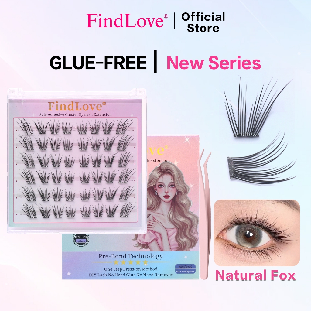 FindLove Glue Free Eyelash Natural Fox ไม่ต้องใช้กาว! 3sTo Wear Self-Adhesive Lashes Instant Lash Lift, กันน้ําธรรมชาติ, All-Day Comfort กาวฟรีขนตาติดทนนาน
