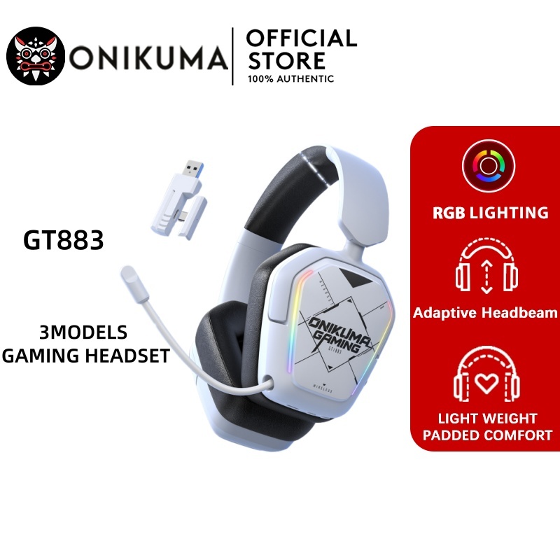 ONIKUMA GT883 ชุดหูฟังสําหรับเล่นเกมสี่โหมด 7.1 พร้อมไมโครโฟน หูฟังไร้สาย E-Sports ไฟ RGB รองรับบลูทูธ 5.3 / 2.4G / AUX 3.5 มม.