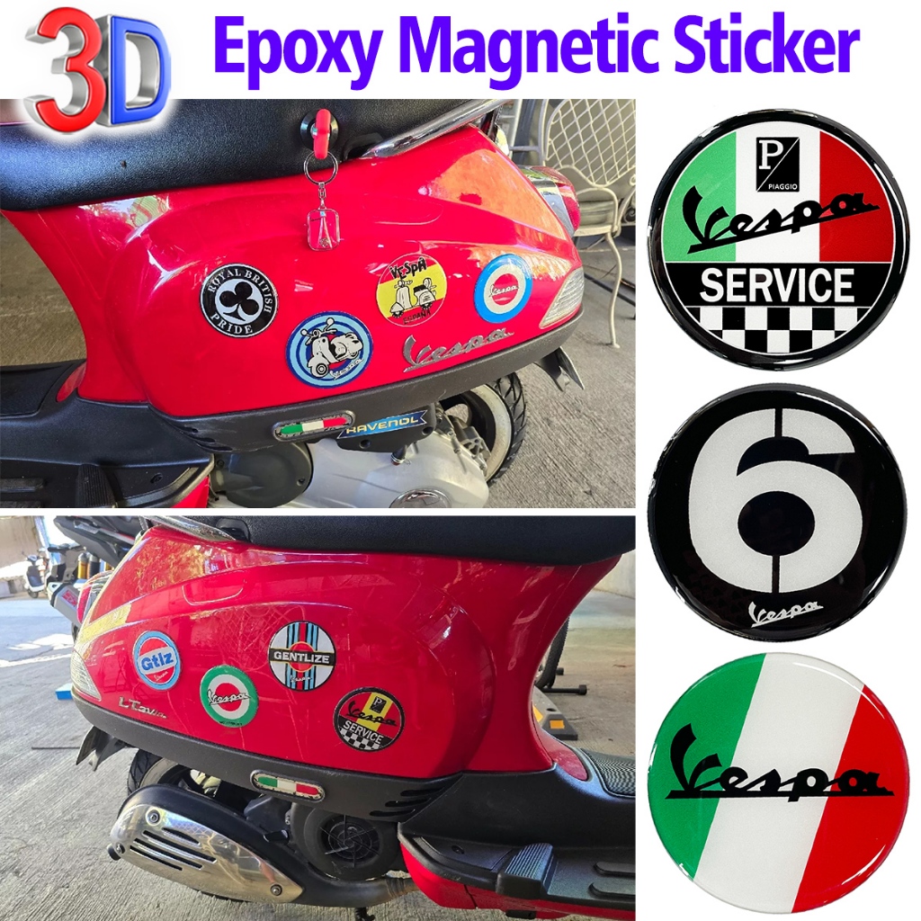 Vespa 3D สะท้อนแสงอีพ็อกซี่สติกเกอร์แม่เหล็กรูปลอกสําหรับ Primavera Sprint GTS GTV Piaggio Motocycle Universal อุปกรณ์เสริม