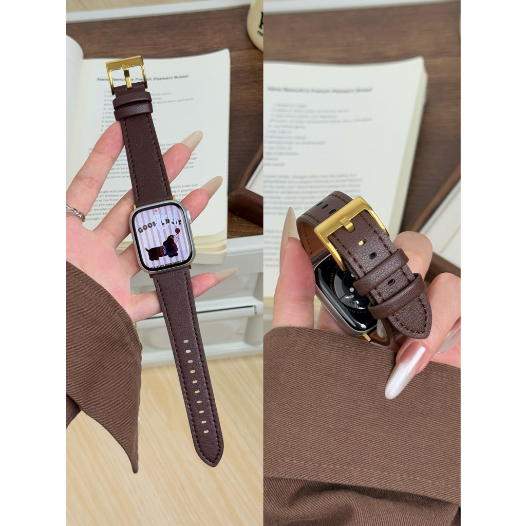 สายหนังสําหรับ Apple Watch band ผู้หญิง Series 11/10/9/8/7/6/5/4/3/2/1 SE 38/40/41/42/44 มม.45 มม.46 มม.49 มม.