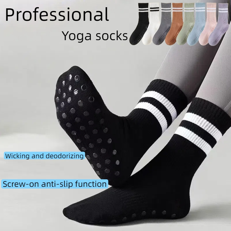 ถุงเท้าโยคะสำหรับผู้หญิง กันลื่น ใช้งานได้หลากหลาย เช่น เต้นรำ, แทรมโพลีน, พิลาทิส และฟิตเนส