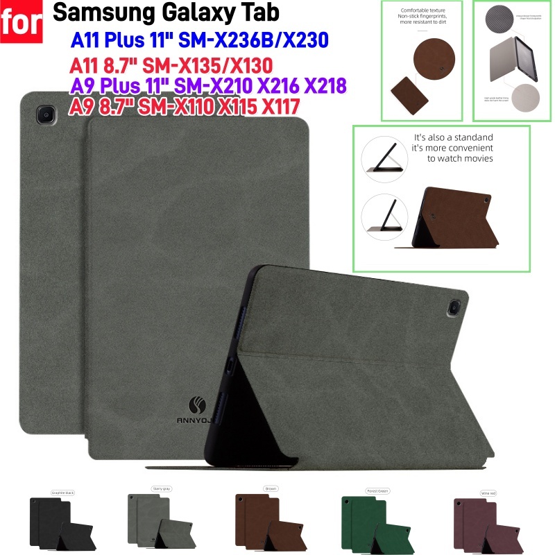 SAMSUNG สําหรับSamsung Galaxy Tab A11 8.7 "SM-X130 A11 + A11 Plus 11 "SM-X230 A9 8.7 นิ้วSM-X110 A9 PLUS SM-X210 แม่เหล็กกันกระแทกฝาครอบขาตั้งหนังพลิกเหงื่อลื่น