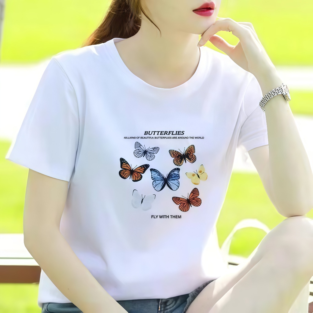 ผู้หญิงอเนกประสงค์ เสื้อยืดแขนสั้นสีขาวฤดูร้อน สไตล์เกาหลีใหม่ สบายหลวม ขนาดใหญ่พิเศษ ลดน้ำหนัก สำหรับนักเรียน คอวี