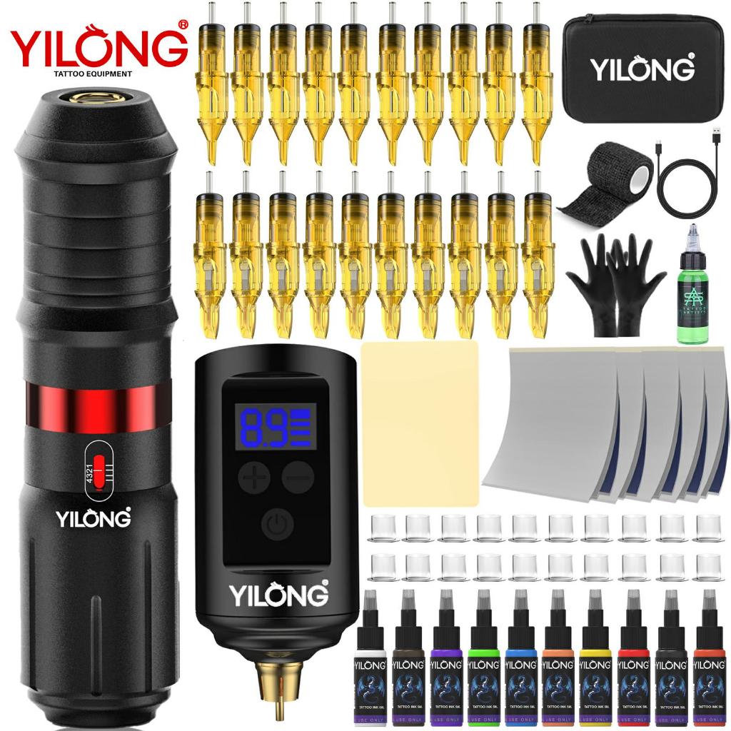 ชุดปากกาสัก YILONG - เครื่องสักไร้สายพร้อมตลับเข็มสัก 20 ชิ้นและอุปกรณ์สักสำหรับศิลปิน