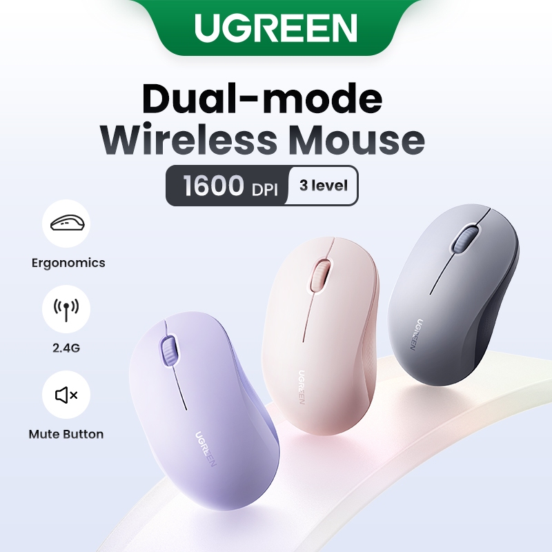 UGREEN เมาส์ไร้สาย 3 ปุ่มเงียบ 2.4G พร้อมตัวรับสัญญาณ USB Mini การตั้งค่า DPI 4 ระดับ 4000DPI บลูทูธ