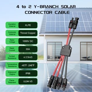 Bateria Power 4 ถึง 2 Y สาขาอะแดปเตอร์ขนานสําหรับสายต่อพลังงานแสงอาทิตย์ตัวเชื่อมต่อพลังงานแสงอาทิตย์สําหรับ 2 แผงพลังงานแสงอาทิตย์