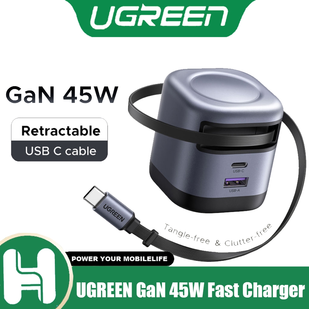 UGREEN Nexode 45W GaN Fast Charger พร้อมสายหดได้ 75 ซม.