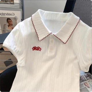NICO BRA เสื้อยืดคอปกแขนสั้น เสื้อตัวบนสุดเทรนด์ กระดุมหน้า ผ้านิ่ม ใส่บาย ลุคมินิมอล สไตล์เกาหลี (พร้อมส่ง）#1075