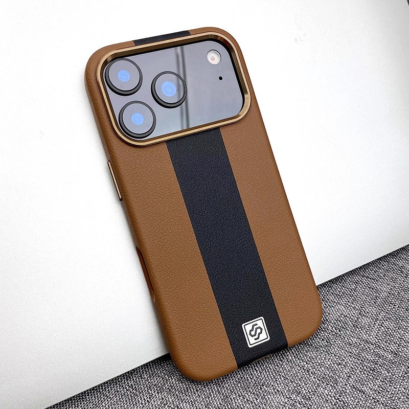 Dual-Color Premium Leather Magnetic Attraction Case สําหรับ iPhone 17 Pro Max 17 Air ธุรกิจปุ่มโลหะป้องกันเลนส์กันกระแทกฝาหลัง