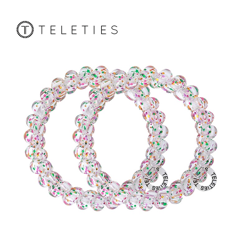 TELETIES - Confetti Spark (คอลเลกชันที่สดใส) | มัดผมยืดหยุ่นด้ามจับแน่น สไตล์หางม้าและเกลี้ยวผมสำหรับทั้งผู้ใหญ่และเด็ก