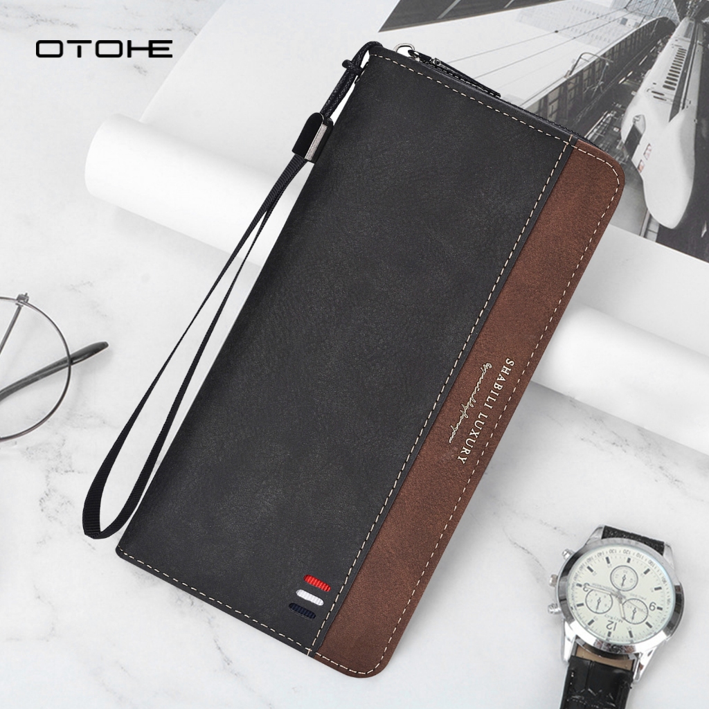 OTOHE แฟชั่นกระเป๋าสตางค์ PU นุ่มยาวผู้ชายอเนกประสงค์ Retro รูปแบบขนาดใหญ่ความจุ