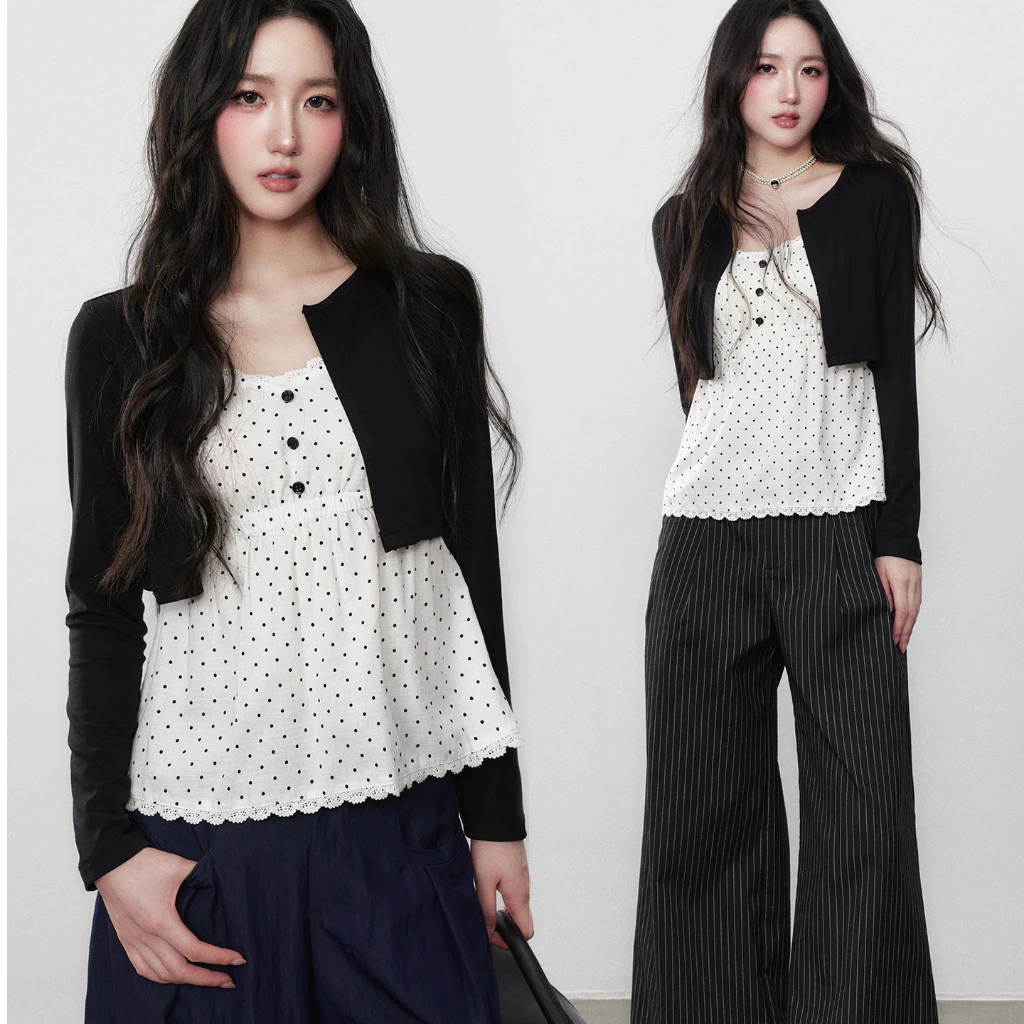【BANKO】เสื้อยืดแขนยาวสไตล์เกาหลี ออกแบบมาสำหรับฤดูใบไม้ร่วง ทรง V-neck สไตล์สแลบ핏 สีขาวยางพยุห์