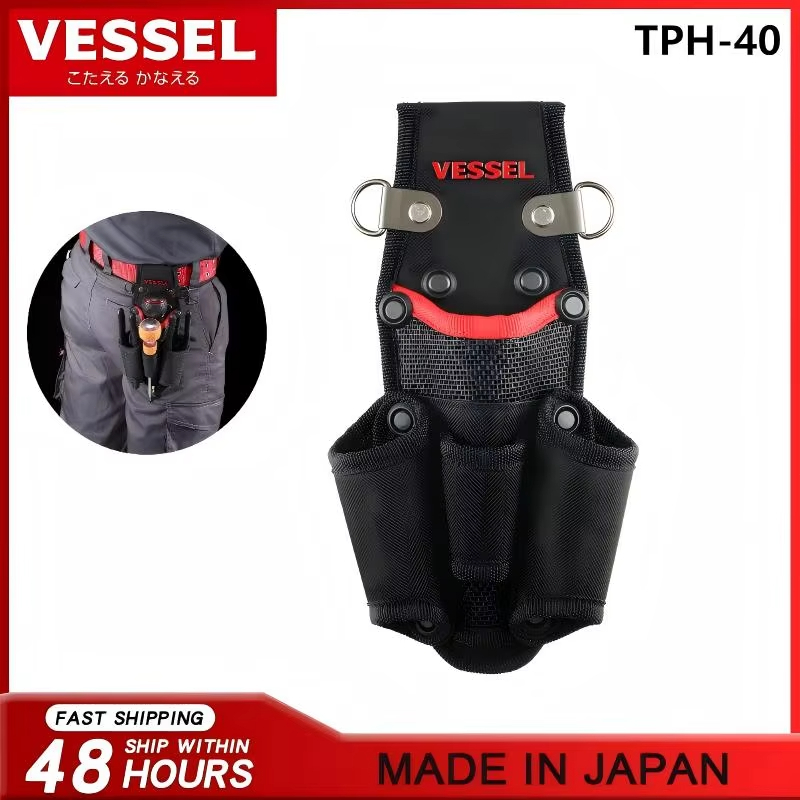 VESSEL TPH-40 กระเป๋าเครื่องมือพร้อมคลิป D-ring และด้านหลังสําหรับไขควงและคีมกระเป๋าคาดเอวช่างไฟฟ้าส