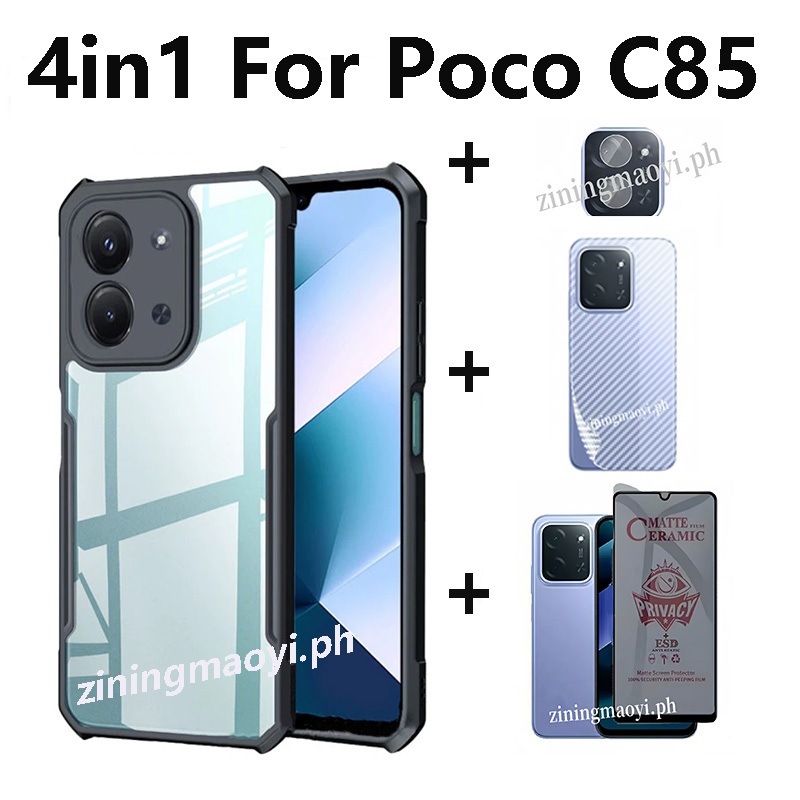 4in1 Xiaomi Poco C85 เคสโทรศัพท์กันกระแทกสําหรับ Poco C75 C71 C61 C65 ฟิล์มความเป็นส่วนตัวและฟิล์มเล