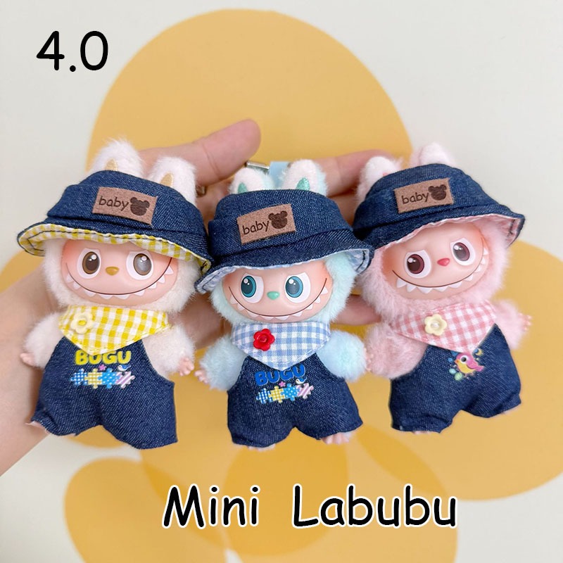 4.0 mini labubu โวลต์4 10ซม มินิตุ๊กตาเสื้อผ้า ชุดเอี๊ยม หมวกตุ๊กตาตุ๊กตาอุปกรณ์เสริม