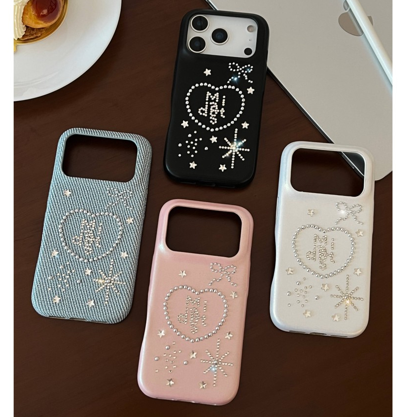 เกาหลีเพชรRivet StarสีชมพูPUหนังBlue Jeanผ้าเคสโทรศัพท์สําหรับiPhone 17 17Pro 17Promax 13 14 15 16 Pro Maxกันกระแทกผู้หญิงฝาครอบมือถือ