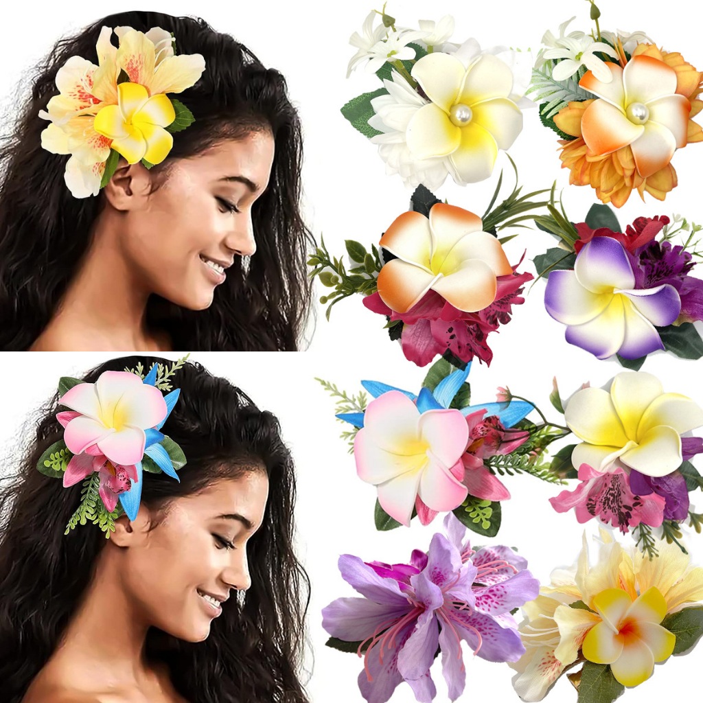 สาวฮาวาย Plumeria Hairpin ประดิษฐ์ Tropical Luau ดอกไม้ Headwear Fit Beach งานแต่งงาน