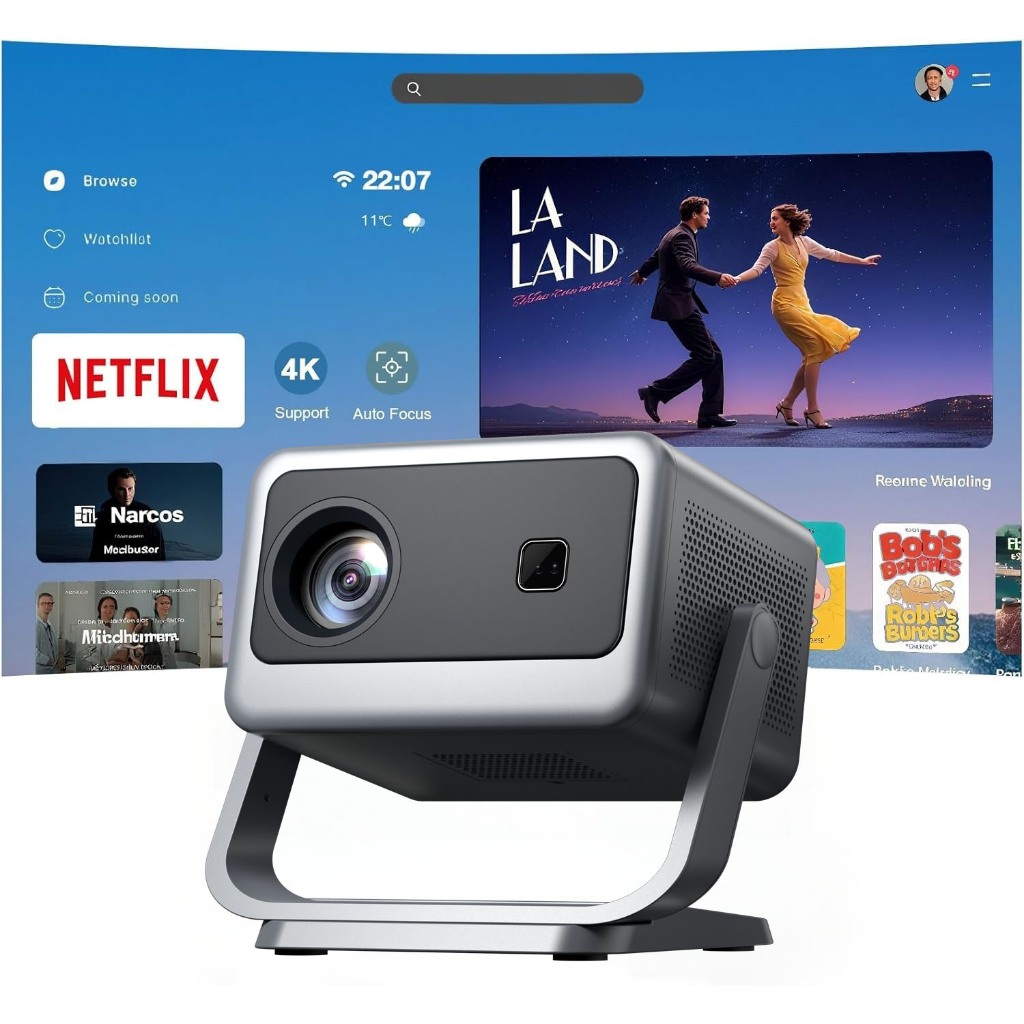 โปรเจคเตอร์ HD 1080P Android 4K รองรับ 5G WiFi 6 Bluetooth โปรเจคเตอร์โฮมเธียเตอร์ การแก้ไขคีย์สโตนอัตโนมัติ