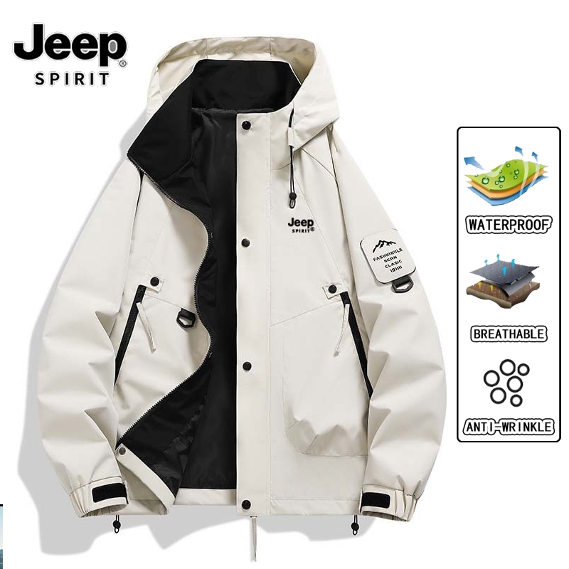 JEEP SPIRIT 1941 ESTD เสื้อกันลมกันฝนสำหรับเดินป่า ทั้งชายและหญิง