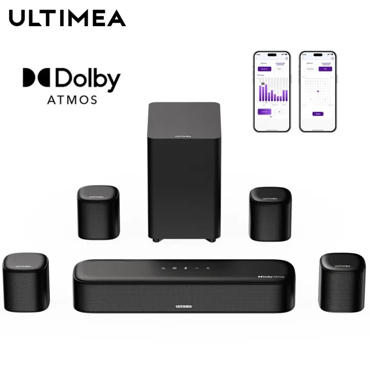 ULTIMEA Aura A60 7.1ch Soundbar 350W | Dolby Atmos | ระบบโฮมเธียเตอร์ | เบสแน่น | เสียงรอบทิศทาง | ลำโพงเซอร์ราวด์ 4 ตัว | ควบคุมผ่านแอป