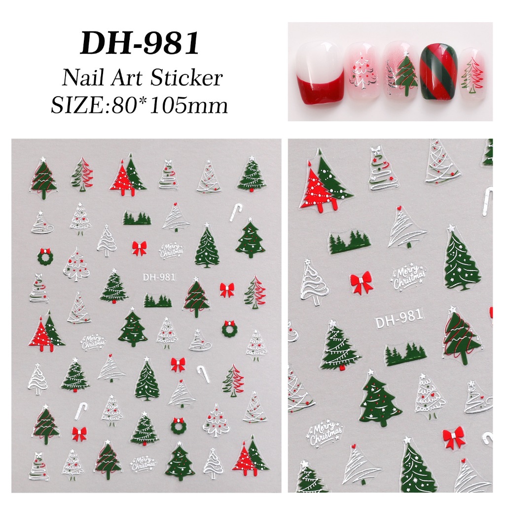คริสต์มาสเล็บสติกเกอร์ 3D สีแดง Santa Snowflake Elk Penguin Holly ฤดูหนาว Decal Slider ปีใหม่ DIY ตกแต่งเล็บเคล็ดลับ