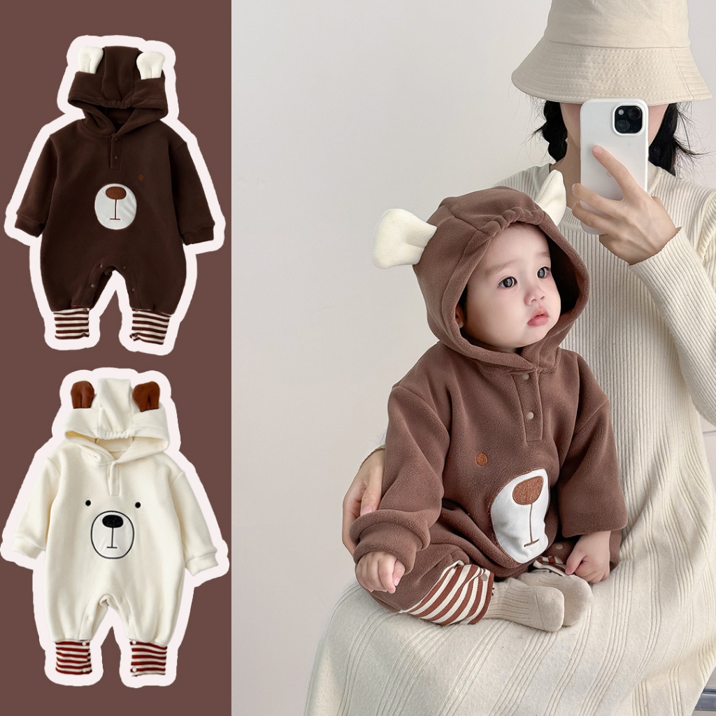 Romper Hooded สำหรับผู้ใหญ่และเด็ก ฤดูใบไม้ร่วงและหนาว สไตล์น่ารักสีเบจ แฟชันnable และสวมใส่ง่าย