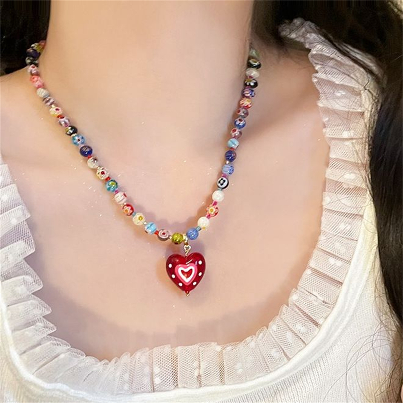 แฟชั่นที่มีสีสัน โดปามีน แก้วหัวใจลูกปัดสร้อยคอผู้หญิงเครื่องประดับของขวัญวันหยุ