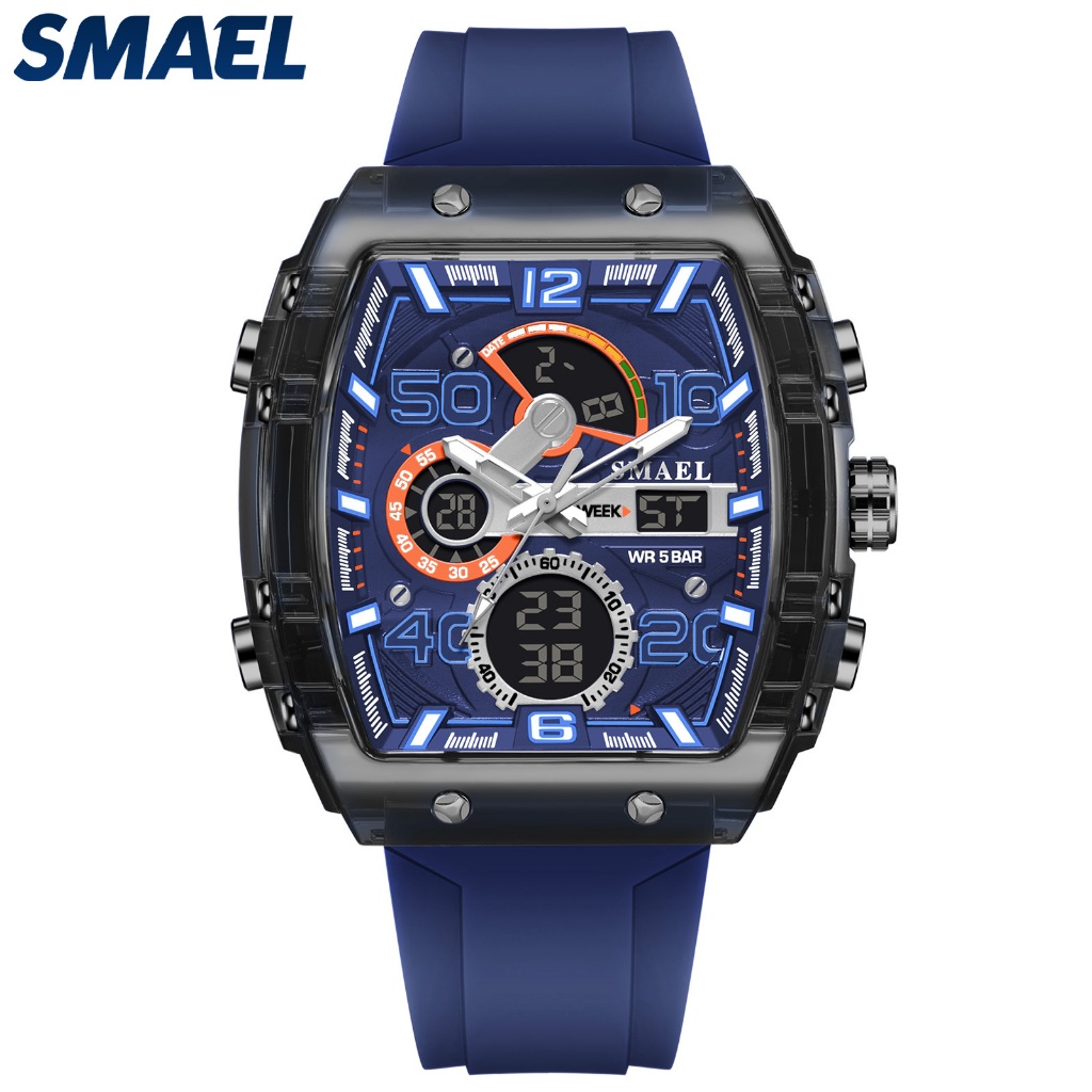 SMAEL 8109 Edgy แฟชั่นนาฬิกาผู้ชาย Digital Analog Display กันน้ํา Tonneau Dial ชาย Sporty นาฬิกาของข
