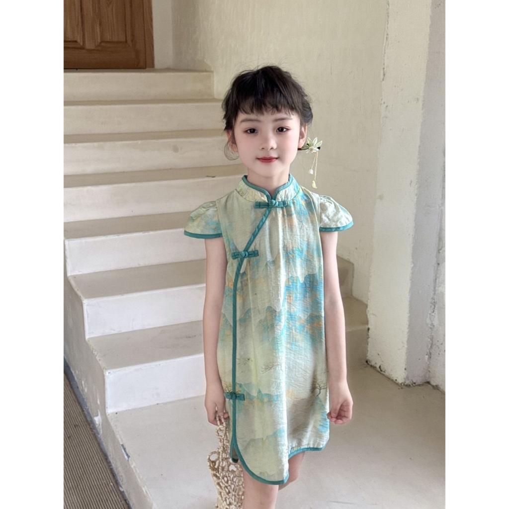 ชุดฮันฟูสำหรับเด็กหญิงอายุ 5-10 ปี แบบกี่เพ้าจีนใหม่ - รูปที่ 4