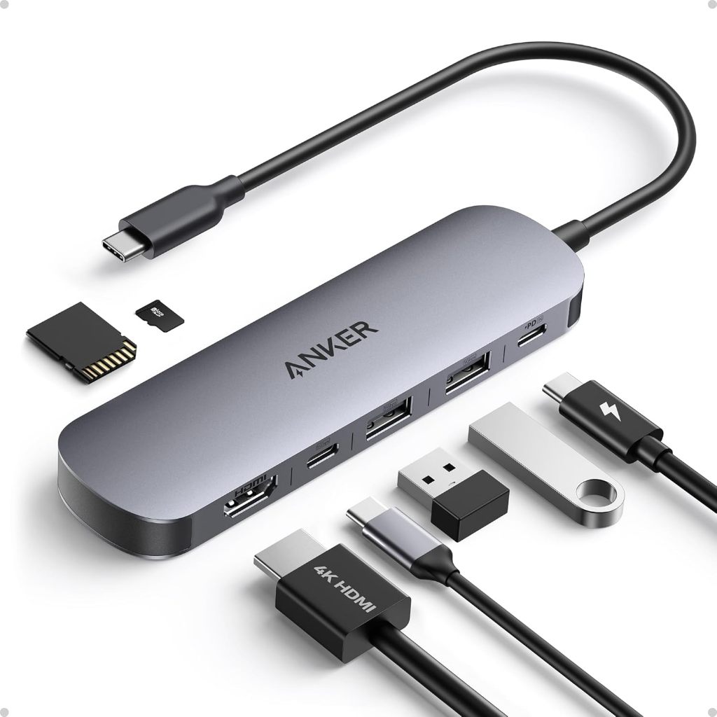 Anker Nano USB C Hub 7-in-1 Multi-Port USB Adapter สําหรับแล็ปท็อป 4K @ 60Hz Type-C to HDMI Splitter 85W Max Power Delivery USB-A & C 3.0 พอร์ตข้อมูล SD/TF Card สําหรับอุปกรณ์ประเภท C