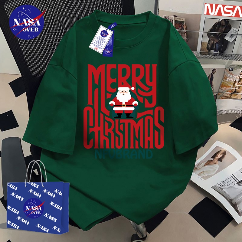 【พร้อมส่ง】🔥NASA ยูนิเซ็กส์ ฤดูร้อน หลวม ผ้าฝ้ายแท้100% แขนสั้น วันคริสต์มาส ลายซานตาคลอส 🎅 ลำลอง เสื้อยืดYG333