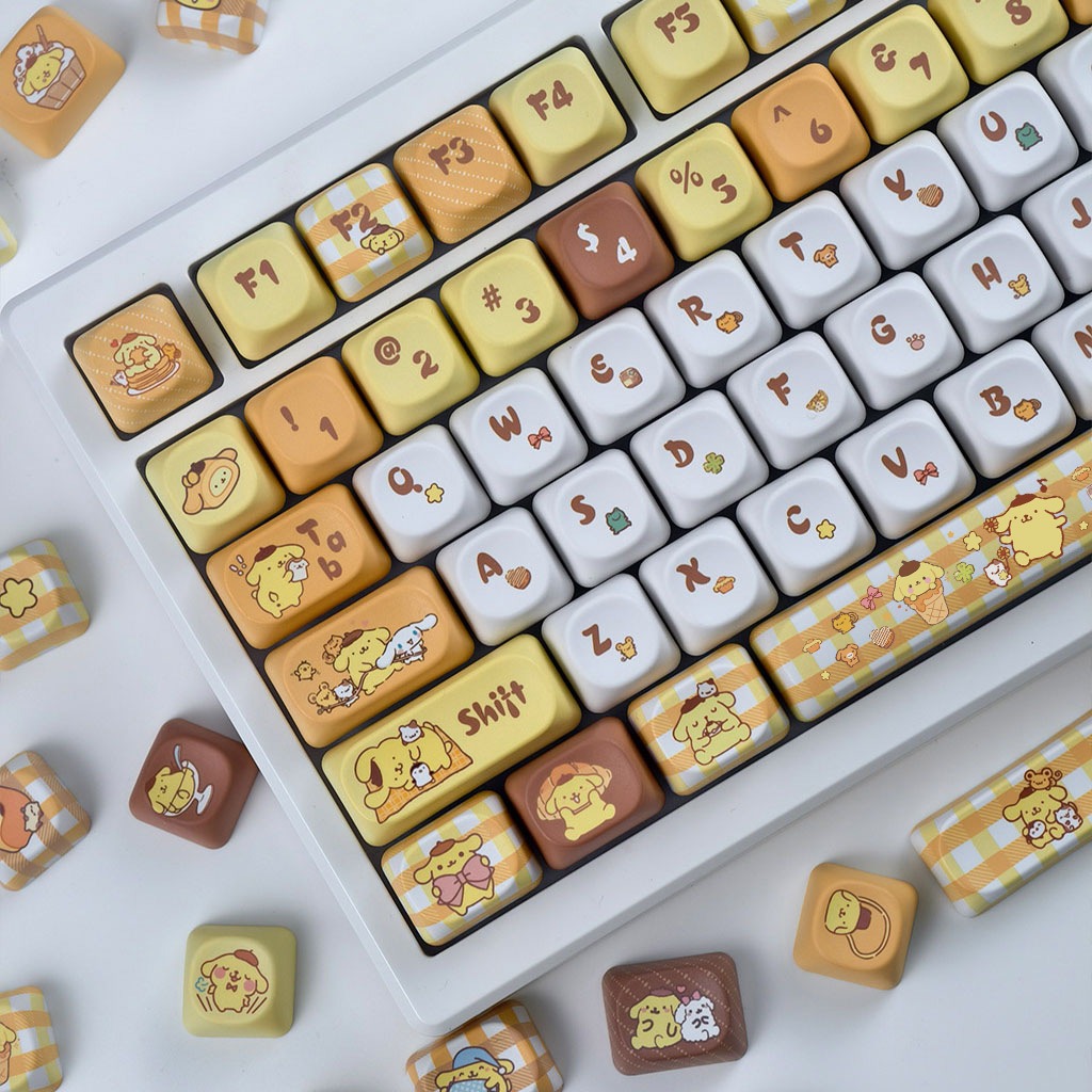 Pom Pom Purin Keycap PBT MOA Profile 130 คีย์การ์ตูน Dye Sublimation Aula F75 F99 RK100 Mechanical Keycaps รอบสีเหลือง Keycaps น่ารัก Sanrio พุดดิ้งสุนัข Keycaps