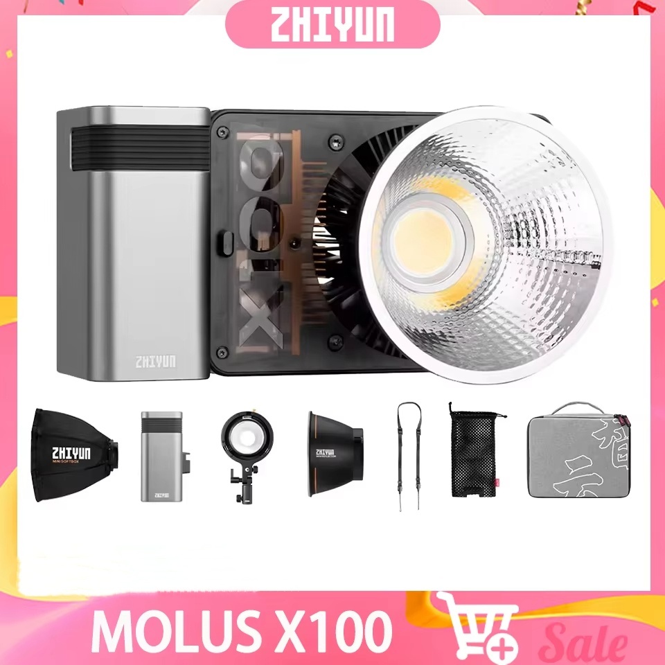 ZHIYUN MOLUS X100 100W 2700-6500K COB การถ่ายภาพ Bi-สีกระเป๋าวิดีโอสําหรับฟิล์มบันทึกสดสตรีมมิ่งยิง