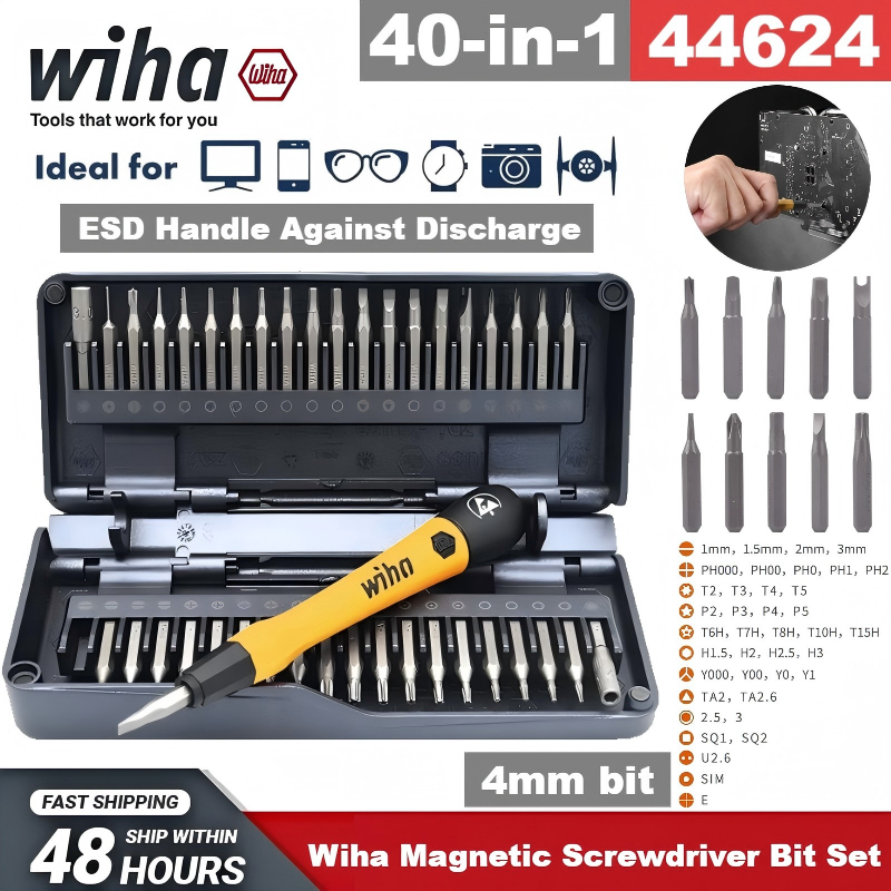 Wiha 44624 Z6901C4 ชุดหัวไขควงแม่เหล็ก 40ใน1 ป้องกันไฟสถิต มีแท่งต่อ ขนเก็บปลอดภัย อุปกรณ์ซ่อมแซมใช้ในบ้าน